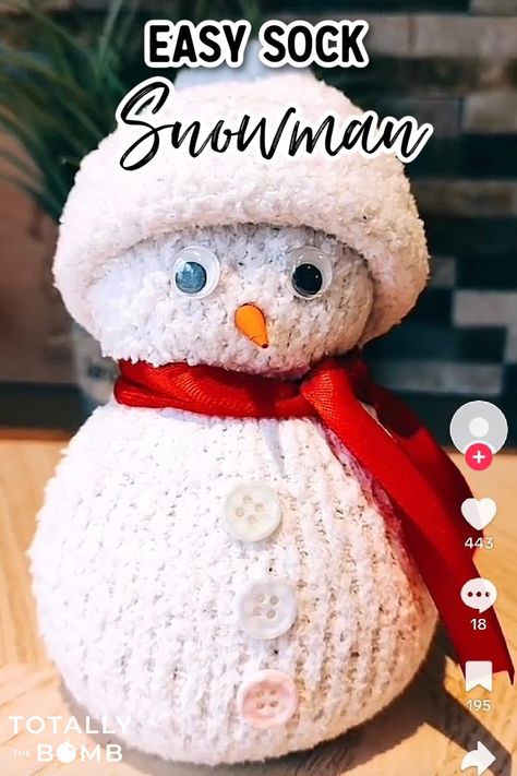 How To Make The Easiest Sock Snowman That Will Give You All The Holiday Feels How To Make Sock Snowmen, Christmas Sock Crafts, How To Make A Sock Snowman, Sewing Snowman, Christmas Snowmen Diy, How To Make Snow Man Ideas, Toilet Roll Snowman, Sick Snowman Craft, Snowman Sock Craft