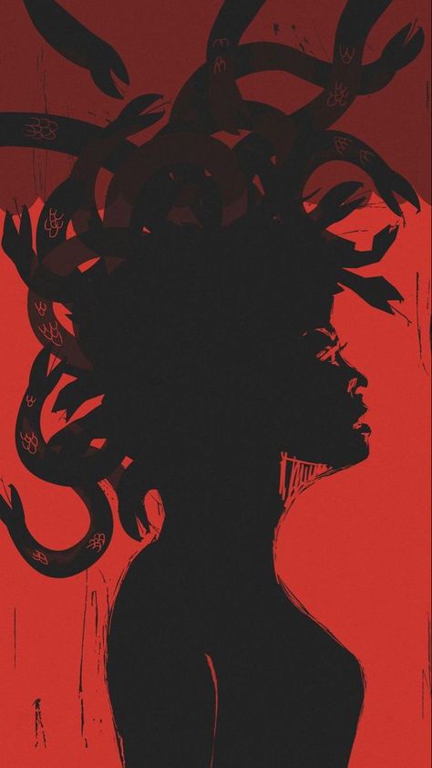 Red And Black, Phone Wallpaper, A Woman, Red, Hair, Black, Art