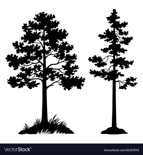 Pine trees black silhouette Royalty Free Vector Image Silhouette Of Trees, Tree Shilloute, Tree Silloutes, Tree Silhouette Printable, Landscape Silhouette, Cactus Paintings, Pine Tree Silhouette, Landscape Pencil Drawings, Pine Tree Art