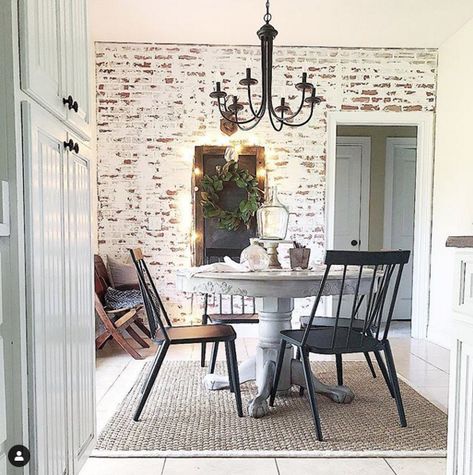 White Brick Wallpaper Kitchen, White Wash Brick Wall, Brick Wall Dining Room, Brick Wallpaper Kitchen, White Washed Brick Wall, Faux Brick Wall Panels, Brick Living Room, White Wash Walls, Lettered Cottage