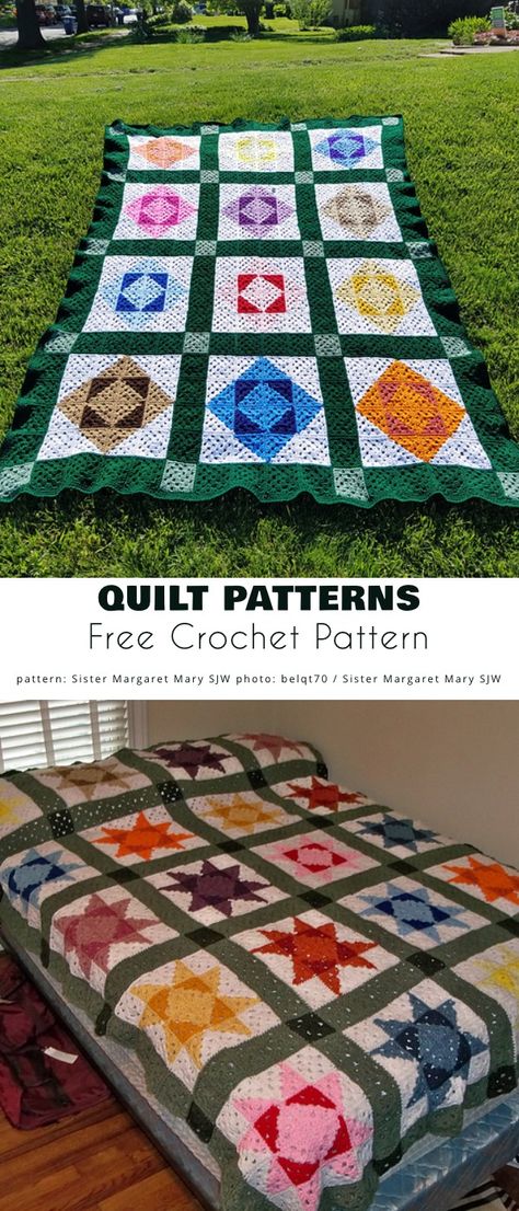 Quilt inspired projects and free patterns Crochet Quilt Blanket, Grandparents Activities, Amish Quilt Patterns, Making Blankets, Amish Lifestyle, Crochet Quilt Pattern, Granny Square Quilt, Crocheted Afghans, Afghans Crochet