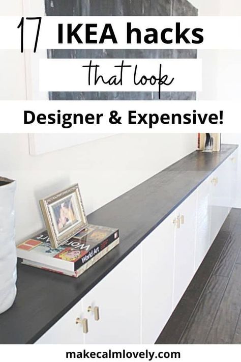 17 IKEA DIY Hacks that look designer, expensive and high end! Ikea Buffet Cabinet, Ikea Floating Cabinet, Ikea Sideboard Hack, Diy Buffet Cabinet, Diy Sideboard Buffet, Cabinet Ikea Hack, Ikea Buffet, Buffet Ikea, Ikea Hack Living Room