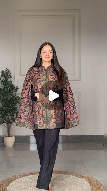 India Winter Outfits, Winter Indian Outfits For Women, Cape Jacket Outfit, Cape Dress Indian, Cape Jacket, Cape Dress, Kurta Designs, Indian Outfits, Cape