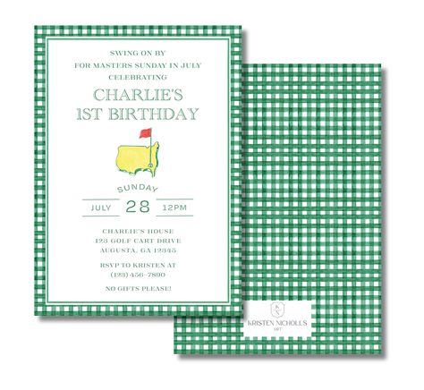 Golf Birthday Invitations, Masters Birthday Party, Golf 1st Birthday, Masters Party, Golf Masters, 1st Birthday Invitations Boy, Golf Theme Party, Birthday Golf, Golf Birthday Party