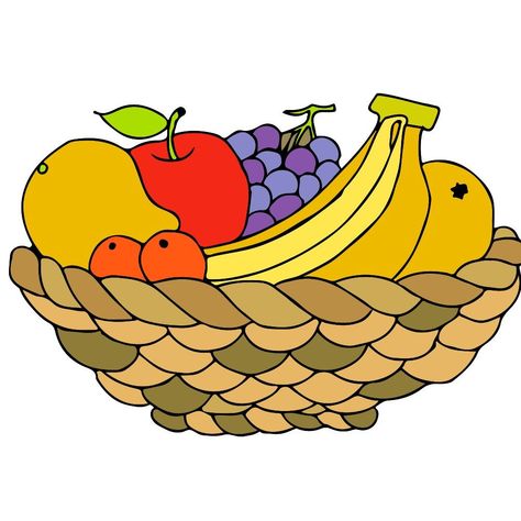 A Fruit Basket Drawing, Easy Fruit Basket Drawing, Basket Of Fruits Drawing, Fruit Basket Drawing For Kids, Fruits Basket Drawing, Fruit Bowl Drawing, Fruit Basket Drawing, Basket Drawing, Mouse Illustration