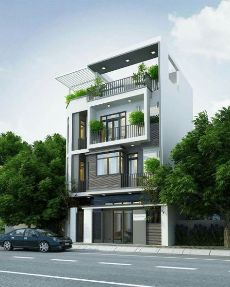 Modern Three Stories Building Exterior - Engineering Discoveries 3 Storey House Design, Home Designs Exterior, House Planning, House Outer Design, Small House Front Design, Small House Design Exterior, Small House Elevation Design, Modern Exterior House Designs, Duplex House Design