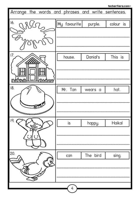 Writing Kindergarten Worksheets, Sentence Writing Kindergarten, Writing Worksheets Kindergarten, Writing Sentences Worksheets, Writing Kindergarten, Ingles Kids, Sentence Activities, Good Grammar, 1st Grade Writing