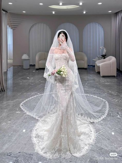 Mermaid Style Dress Wedding, Coquette Wedding Dresses, Douyin Wedding Dress, Wedding Dresses Korean Style, Coquette Wedding Dress, Brithday Dress, Wedding Dress Korean Style, Wedding Dresses Korean, Korean Bride