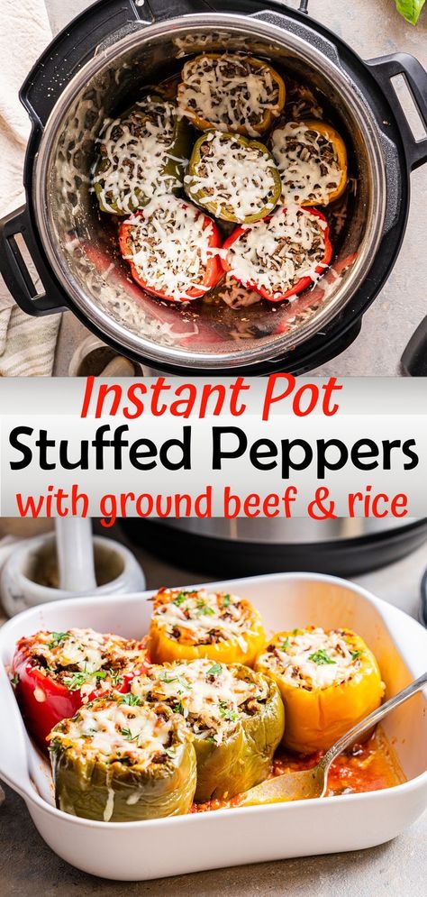 Easy Dinner Recipes For Family Instapot, Instant Pot Stuffed Bell Peppers, Instant Pot Stuffed Peppers, Food Ninja, Stuffed Veggies, Apartment Meals, Instapot Meals, Fitness Meals, Comfort Dinner