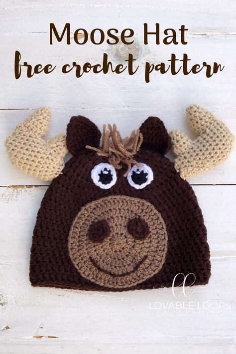 Free Moose Hat Crochet Pattern. Written for sizes baby- adult. #moosehat #crochetmoosehat #moosehatpattern #animalhat #crochet #crochethat #freecrochetpattern #lovableloops Hunting Attire, Moose Hat, Crochet Moose, Crochet Pattern Written, Crochet Animal Hats, Hats Crochet, Easy Crochet Hat, Crochet Kids Hats, Holiday Clothing