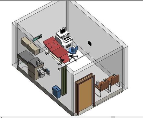 Ultrasound Room Ultrasound Room, Isolation Room, Medical Clinic Design, Hospital Plans, Health Care Hospital, Consulting Room, Revit Families, Laboratory Design, Revit Family