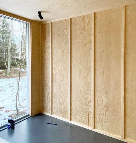 Plywood Wall Paneling, Mini Chalet, Fake Walls, Instagram Journal, Plywood Wall, Modern Wall Paneling, Dallas House, Shed Office, Plywood Interior