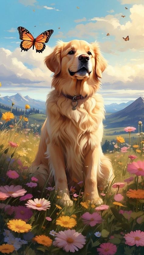 Aesthetic Golden Retriever, Golden Retriever Aesthetic, Golden Retriever Sitting, Good Morning Dog, Golden Retriever Wallpaper, Golden Retriever Drawing, Dog Illustration Art, Jesus Art Drawing, Perros Golden Retriever