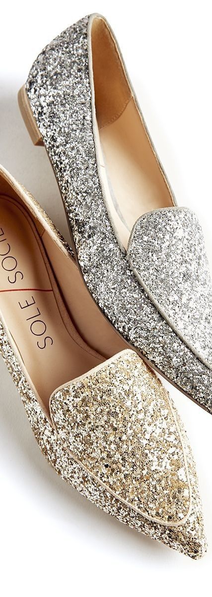 Silver and Gold Flat Sandals Outfit, Silver Flat Shoes, Sequin Flats, Glitter Flats, Strappy Sandals Flat, Studded Heels, Sole Society, Crazy Shoes, Silver And Gold