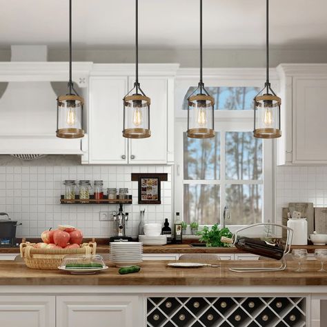 Glass Island Pendant Lights, Glass Kitchen Island, Black Modern Farmhouse, Kitchen Island Pendant Light, Lights Over Kitchen Island, Farmhouse Kitchen Island, Kitchen Island Pendant, Rustic Pendant Lighting, Farmhouse Pendant Lighting