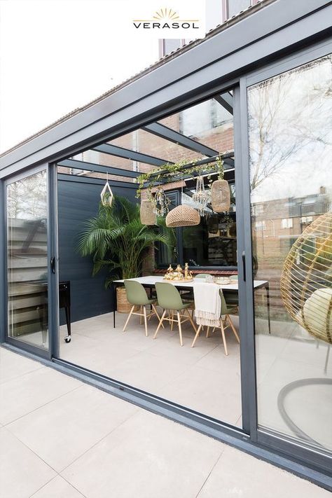 Veranda Design, Garden Room Extensions, Enclosed Patio, House Extension Design, Terrace Design, Roof Garden, House Extensions, Back Garden, Glass Doors