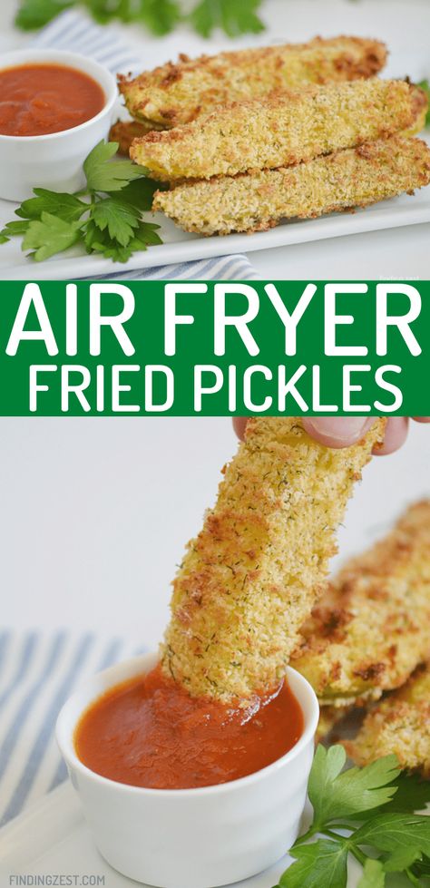 Air Fryer Fried Pickles are an easy snack or appetizer. Whether you serve them up for your next get together, holiday celebration or game day snack, you'll love these fried pickles in the air fryer which make them nice and crispy! Fried Dill Pickles Recipe, Air Fryer Pickles, Fried Pickle Spears, Princess Recipes, Easy Fried Pickles, Air Fryer Fried Pickles, Recipes Airfryer, Pickle Spears, Fried Dill Pickles