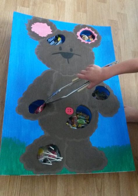 Teddy Bear Operation game - Great idea for any party. Just add candy and start having fun! Teddy Bear Clinic Ideas, Teddy Bear Party Ideas, Picnic Watermelon, Black Objects, Build A Bear Party, Teddy Bear Picnic Birthday Party, Teddy Bear Crafts, Operation Game, Teddy Bear Day