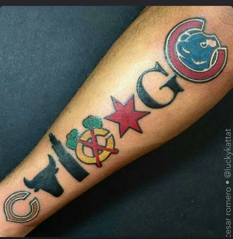 Chicago Sports Tattoo, Cubs Tattoo Ideas, Chicago Cubs Tattoo, Chicago Bears Tattoo, Chicago Skyline Tattoo, Tattoo Ideas For Females, Ivy Tattoo, Skyline Tattoo, Cubs Tattoo