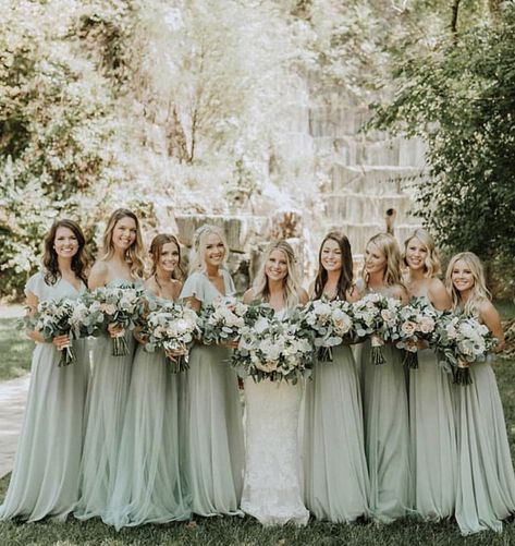 sea glass is such a refreshing color for a summer wedding 🌿 #jycseaglass photo via @weddingchicks photo @tandkphotography… Sage Bridesmaid Dresses Birdy Grey, Sage Green Bridesmaid Dresses Birdy Grey, Light Green Bridesmaid Dresses Sage, Pale Green Bridesmaid Dresses, Bridesmaid Dresses Light Green, Sage Green Bridesmaid Dresses Mismatched, Sage Green Wedding Bridesmaid, Mismatched Green Bridesmaid Dresses, Light Green Bridesmaid Dresses