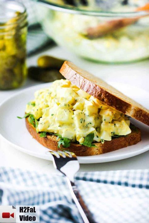 Best-ever egg salad on a white plate with pickles nearby Salad With Pickles, Dream Salad, Classic Egg Salad Recipe, Egg Salad Sandwich, Easy Egg Salad, Classic Egg Salad, Fried Green, Egg Salad Sandwiches, Homemade Mayonnaise