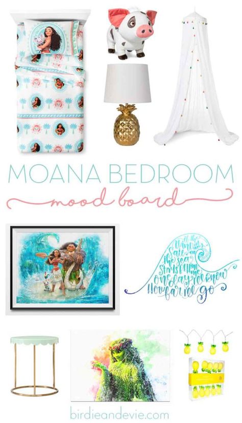 Moana Bedroom Mood Board | Ideas & Inspiration for a little girl Moana bedroom Moana Bedroom Ideas, Moana Bedroom, Moana Room, Casa Disney, Moana Theme, Disney Bedrooms, Teen Girl Bedroom Ideas, Disney Room, Mood Board Ideas