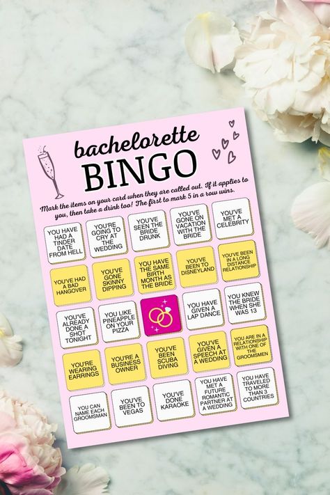 This bachelorette/hen do bingo game will have everyone laughing and entertained for hours! The game is designed to help all of the attendees get to know each other better, share fun stories, celebrate their memories with the bride, and build excitement for the wedding. Hen Do Bingo, Bingo Drinking Game, Bride Bingo, Bachelorette Party Bingo, Bachelorette Bingo, Drunk Wedding, Dirty Bachelorette Party, Fun Stories, Bridal Shower Inspo