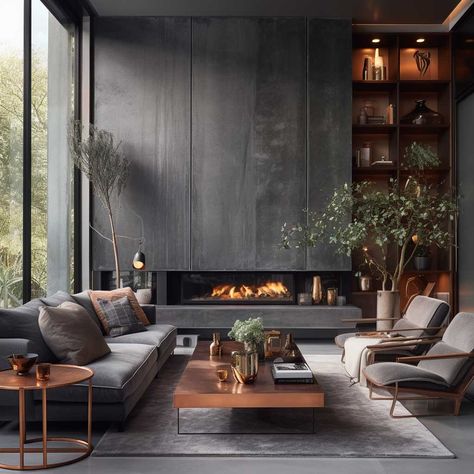 Industrial Color Palette, Industrial Decor Living Room, Industrial Living Room Design, Modern Industrial Interior, Industrial Livingroom, Living Room Design Inspiration, Chic Living Room, Chic Living, Fireplace Design