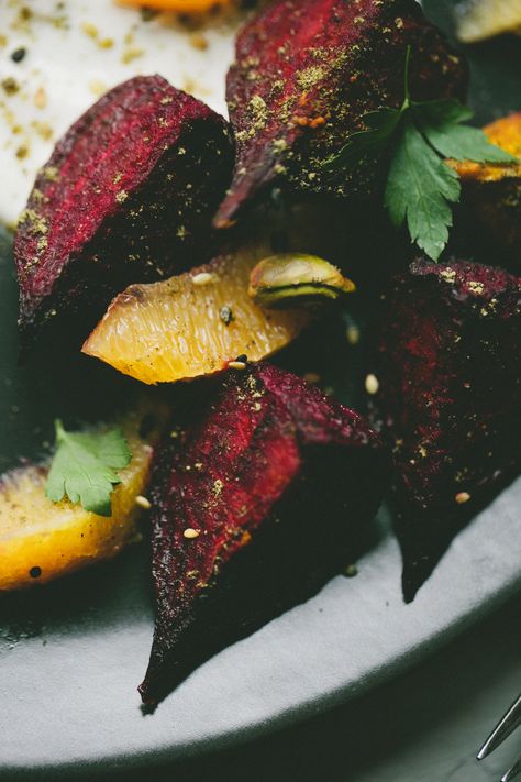 Za'atar Roasted Beets with Honeyed Yogurt, Orange and Pistachio Pistachio Dip, Sauteed Beet Greens, Orange Pistachio, Honey Yogurt, Juicy J, Basil Sauce, Za Atar, Beet Greens, Black Sesame Seeds