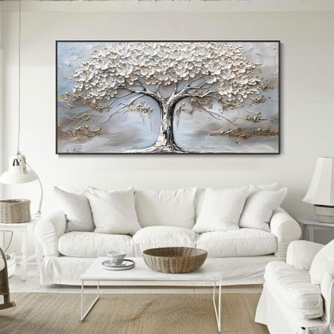 Blossoming Cherry Blossom Tree Canvas Oil Painting 3D Hand Textured Knife Painting Minimalist White Cherry Blossoms Nature Landscape Large Canvas Oil Painting, Painting Minimalist, White Cherry Blossom, Painting 3d, Happy Buddha, 3d Hand, Minimalist White, Blossom Tree, Knife Painting