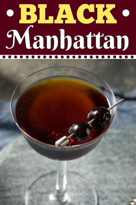 The Black Manhattan cocktail is the epitome of dark sophistication and elegance. It's a drier, slightly bitter twist on the classic. And it is delicious. Best Manhattan Cocktail, Manhattan Cocktail Variations, Midnight Manhattan Cocktail, Black Manhattan Cocktail, Perfect Manhattan Cocktail, Manhattan Cocktail Recipe, Manhattan Cocktail, Black Food Coloring, Cherry Cocktail