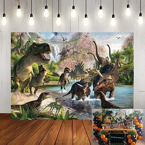 Jurassic World Background, Park Party Decorations, Dinosaur Photography, Cake Smash Decor, Jungle Dinosaur, World Background, Jungle Safari Animals, Dinosaur Party Decorations, Vinyl Photo