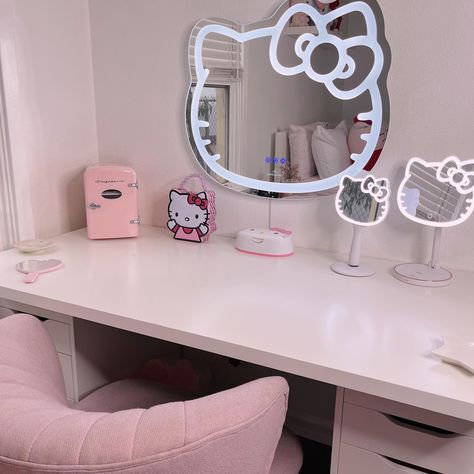 Hello Kitty LED Mirror from IG #mirror #ledmirror #hellokitty Hello Kitty Wall Mirror, Big Hello Kitty Mirror, Hello Kitty Mirrors, Hello Kitty Mirror Vanity, Hello Kitty Vanity Mirror, Hello Kitty Aesthetic Room, Espejos Aesthetic, Mirror Hello Kitty, Hello Kitty Vanity