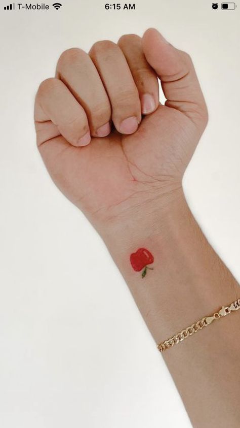 Mini Apple Tattoo, Cute Apple Tattoo, Apple Heart Tattoo, Eve Apple Tattoo, Small Teacher Tattoos, Tiny Apple Tattoo, Preschool Teacher Tattoo Ideas, Red Apple Tattoo, Apple Tattoo Ideas