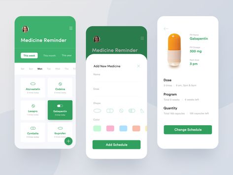 Now you have the option of quickly and easily importing your med and prescriptions using Health Records on iPhone from dozens of institutions. With Medicine Reminder you won't put yourself or your... Medicine Reminder, Ui Design Tutorial, Desain Ux, Ux Trends, Pill Reminder, Ui Design Mobile, Ui Ux 디자인, Medical App, Ios App Design