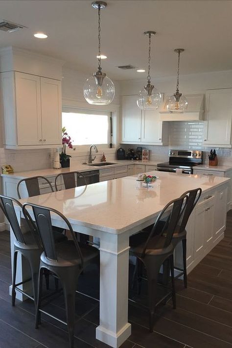 Kitchen Dining Room Combo, Diy Remodeling, Kitchen Island Dining Table, Kitchen Island Bench, White Kitchen Island, Kitchen Island Table, Kitchen Island Decor, Large Kitchen Island, Modern Kitchen Island