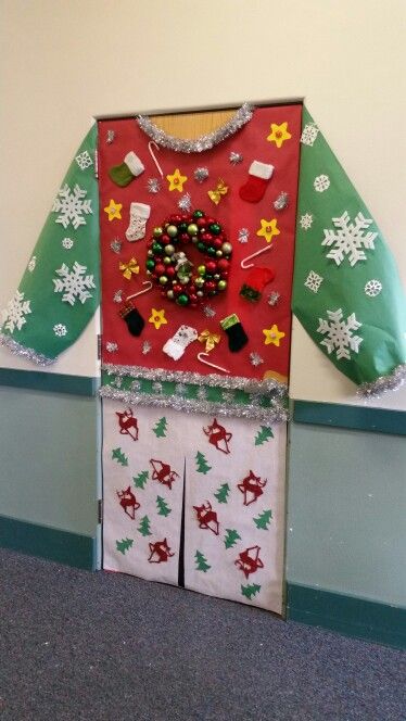 Ugly Sweater Holiday Door Decoration Holiday Classroom Doors, Winter Classroom Door, Diy Christmas Door Decorations, Door Decorations Classroom Christmas, Holiday Door Decorations, Classroom Christmas Decorations, Diy Christmas Door, Christmas Door Decorating Contest, Christmas Classroom Door