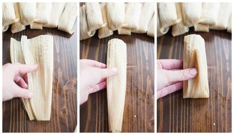 How to fold tamales | tastesbetterfromscratch.com How To Fold Tamales, Authentic Tamales Recipe, Authentic Tamales, Tamale Filling, Easy Tamales, How To Make Tamales, Beans And Cheese, Mexican Tamales, Tamales Recipe