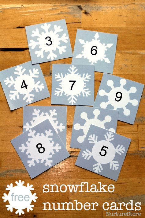 free number cards printable - use to make 'magic' numbers! Alphabet printable version too. Snow Prek Activities, Snowman Numbers Free Printable, Snowflake Matching Free Printable, Snowflake Printables Free, Counting Snowflakes, Math Activities For Preschool, Number Cards Printable, Snowflake Printable, Magic Numbers