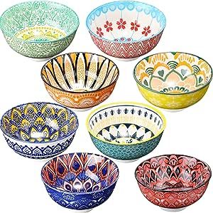 these small dessert bowls contains 8 bowls with different patterns and colors, these fun soup bowls are bright, vibrant and refreshing in their vibrant colors and patterns, they will set your table in a different look Oatmeal Microwave, Ramen Rice, Snack Salad, Ceramic Bowl Set, Porcelain Kitchen, Rice Desserts, Noodles Soup, Cream Pasta, Stacking Bowls