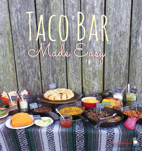 A Taco Bar is an easy way to entertain. Simple to put together and satisfies so many dietary choices! ~ Successful Homemakers #recipe #Mexican #LowCarb #Fajitas #Guacamole #TacoRing #Tacos Taco Bar Buffet, Taco Bar Party, Party Food Bars, Chili Bar, Party Food Bar, Catering Display, Taco Party, Taco Bar, Food Stations