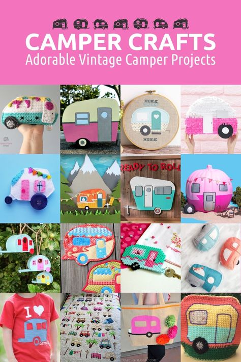 Vintage Camper Crafts - DIY Candy Camping Signs Diy, Camper Crafts, Camper Applique, Pixel Quilting, Camper Ornament, Valentine Card Box, Camper Art, Vintage Camper Remodel, Crochet Pillow Cover