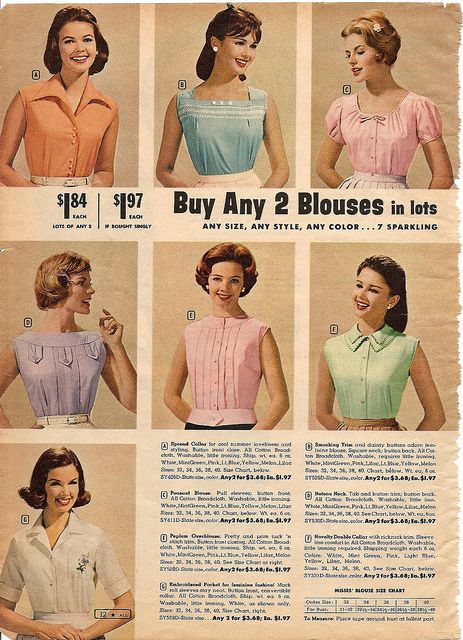 Sweetly sorbet hued, timelessly pretty summer top and blouse styles from 1961. Vintage Fashion 1950s 1960s, Pretty Summer Tops, Fashion 50s, Vintage Fashion 1950s, Fashion 1960s, Fashion 1950s, Montgomery Ward, Vestidos Vintage, 1960s Fashion