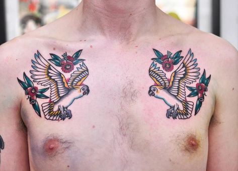 Australian Cockatoo Chest Tattoos By Mark Lording – Vic Market Tattoo Cockatoo Tattoo, Japanese Tattoo Artist, Tattoo Mistakes, Melbourne Tattoo, Shop Tattoo, Flash Designs, Street Tattoo, North Melbourne, Chest Tattoos