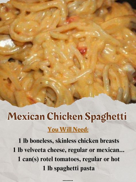 Mexican Chicken Spaghetti, Mexican Spaghetti, Spaghetti Ingredients, Taco Spaghetti, Boiled Chicken Breast, Chicken Spaghetti Recipes, Spaghetti Dinner, Rotel Tomatoes, Boiled Chicken