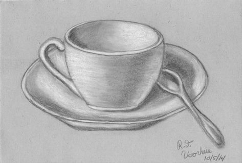 Cup And Saucer Drawing, Drawing On Cups, Starbucks Cup Drawing, Art Work Drawing, Drawing Cup, Tea Cup Drawing, Drawing Pencil Art, Coffee Cup Drawing, Plate Drawing