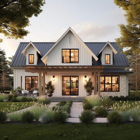 10 top improvements homeowners say they'd add to a new house that they currently don't have Single Story Modern Farmhouse, Welcoming Front Door, Front Porch Makeover, Square Columns, Front Porch Design, Porch Makeover, Craftsman Style Home, Modern Farmhouse Design, Modern Farmhouse Exterior