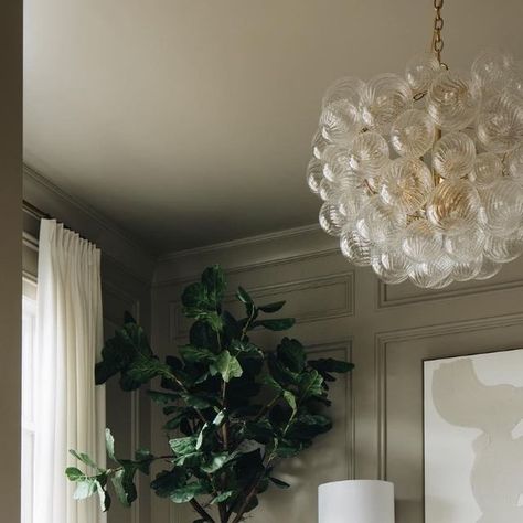 Visual Comfort & Co. on Instagram: "Tranquility is at the forefront of this neutral home office thoughtfully designed by @timbertrailshomes. Its French doors open to our sculptural Talia Large Chandelier by Julie Neill, which amplifies shimmering light through swirled hand-blown glass.

📷: @stofferphotographyinteriors" Neutral Home Office, Office Remodel, Large Chandelier, Shimmer Lights, Neutral Home, Large Chandeliers, Door Opener, Visual Comfort, Hand Blown Glass