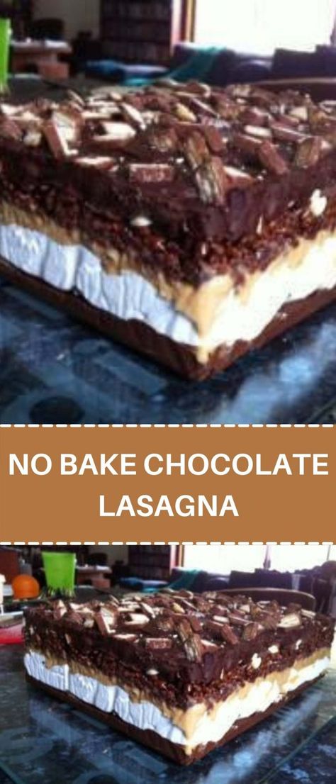 No Bake Lasagna, No Bake Chocolate Lasagna, Lasagna Cake, Baked Lasagna, Chocolate Lasagna, Cheesecake Cupcakes, Cookie Crumbs, Instant Pudding, Brownie Bar