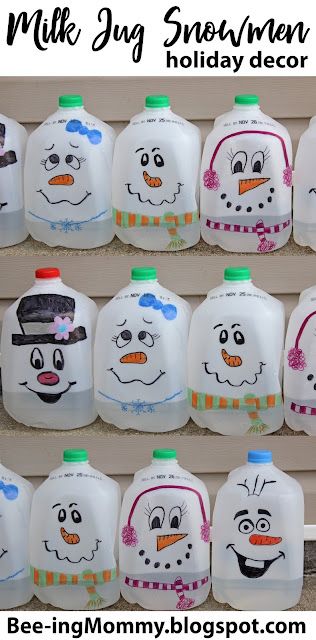 Milk Jug Snowman Craft, Christmas Milk Jug Decor, Repurpose Milk Jugs, Milk Jug Snowman, Milk Jug Crafts For Christmas, Milk Jug Lanterns, Milk Jug Christmas Decorations, Milk Jug Halloween Decor, Gallon Jug Crafts